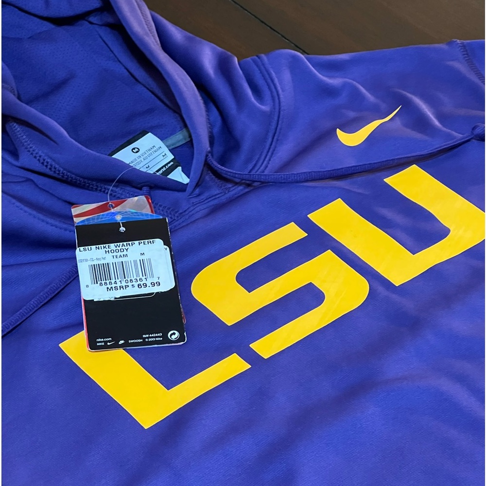 RARE 2013 NWT NIKE THERMA-FIT PURPLE/GOLD LSU TIGERS KO WARP HOODIE SZ MEDIUM - Picture 4 of 13